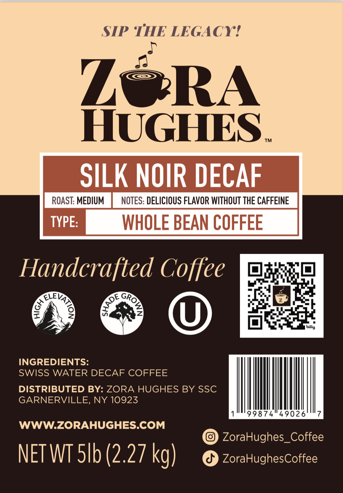 Silk Noir Decaf - 5lb Whole Bean Coffee – ZoraHughes, LLC.